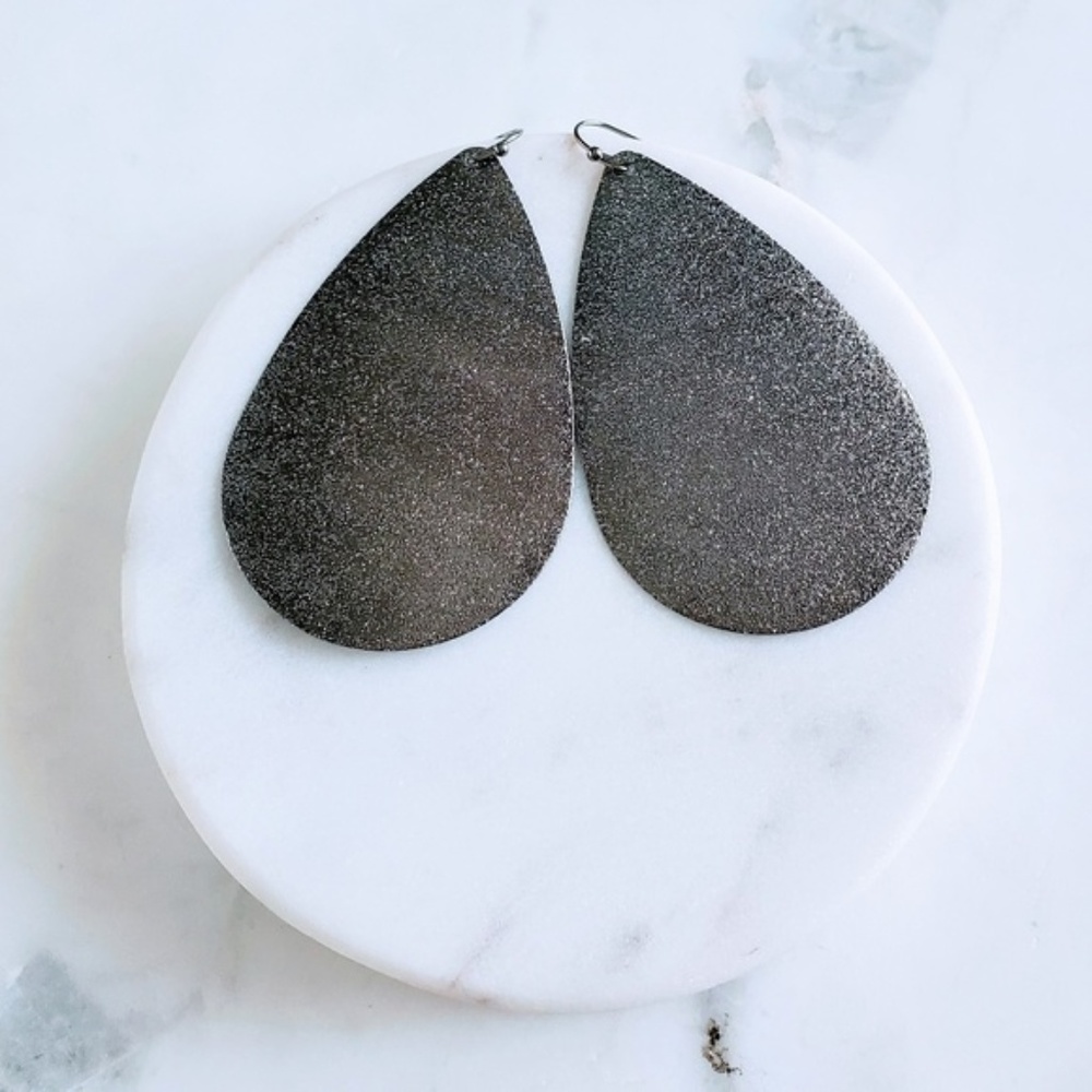 Dark Gray Metallic Drop Earrings